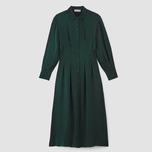 Everlane Hammered Satin Shirt Dress Scarab Green Size 8 NWT